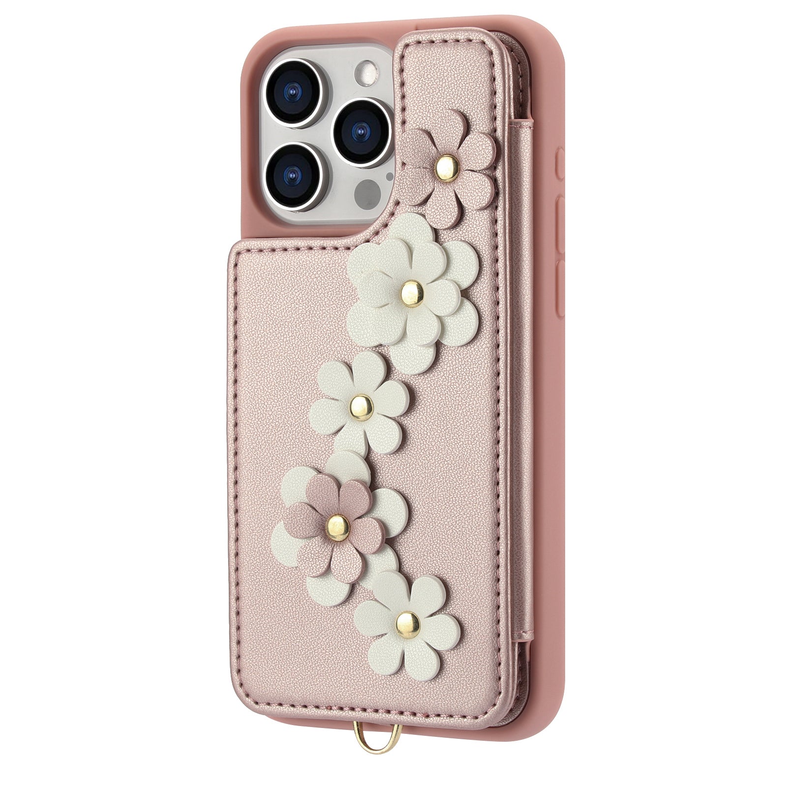 Luxury Crossbody Wallet Leather Phone Case – 3D Flower Design, Card Slot, Wrist Strap, Magnetic Closure, Protective Cover