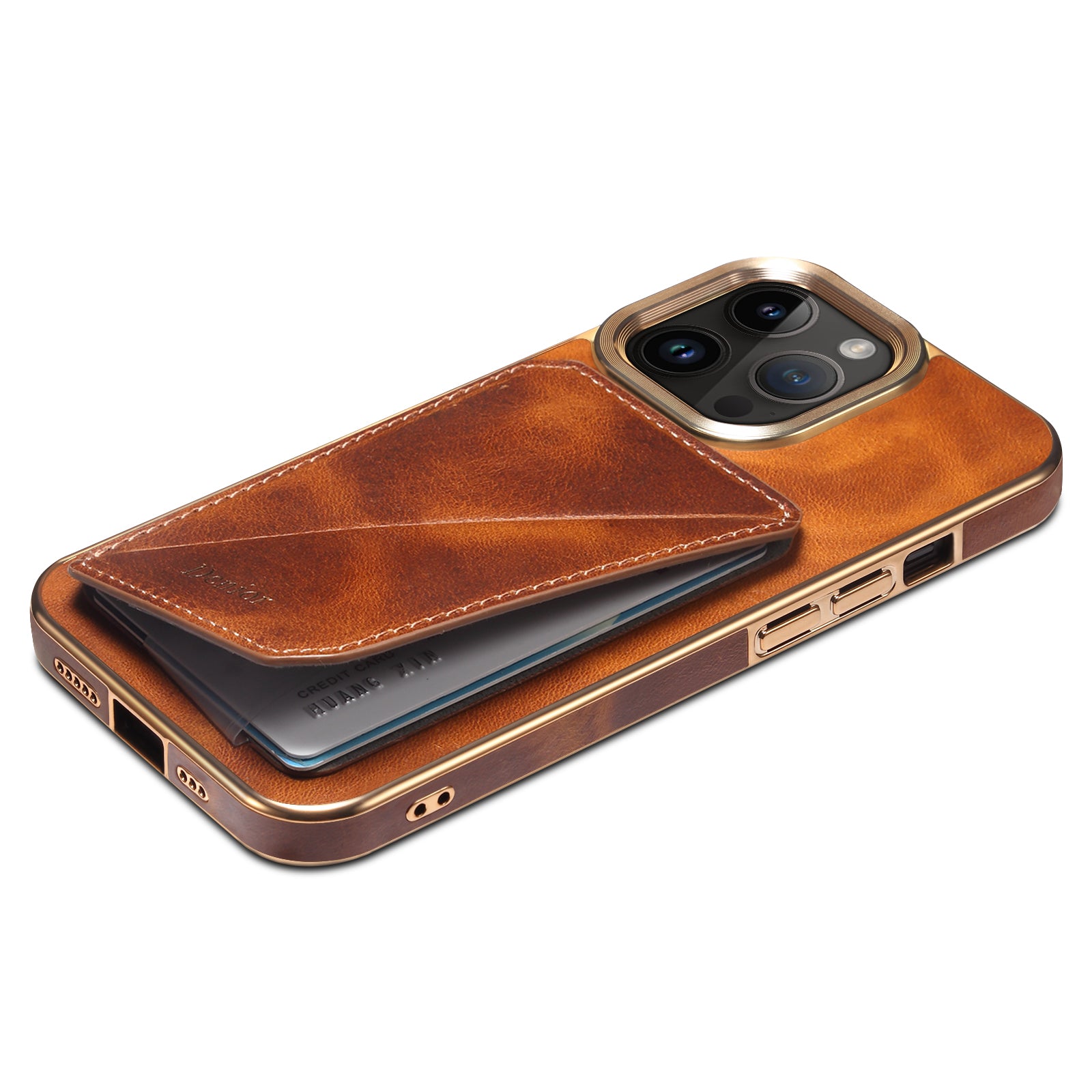 Luxury Cowhide Leather Wallet Case – Magnetic Card Holder, Plating Shell, Shockproof Protection, Premium Design for iPhone Models